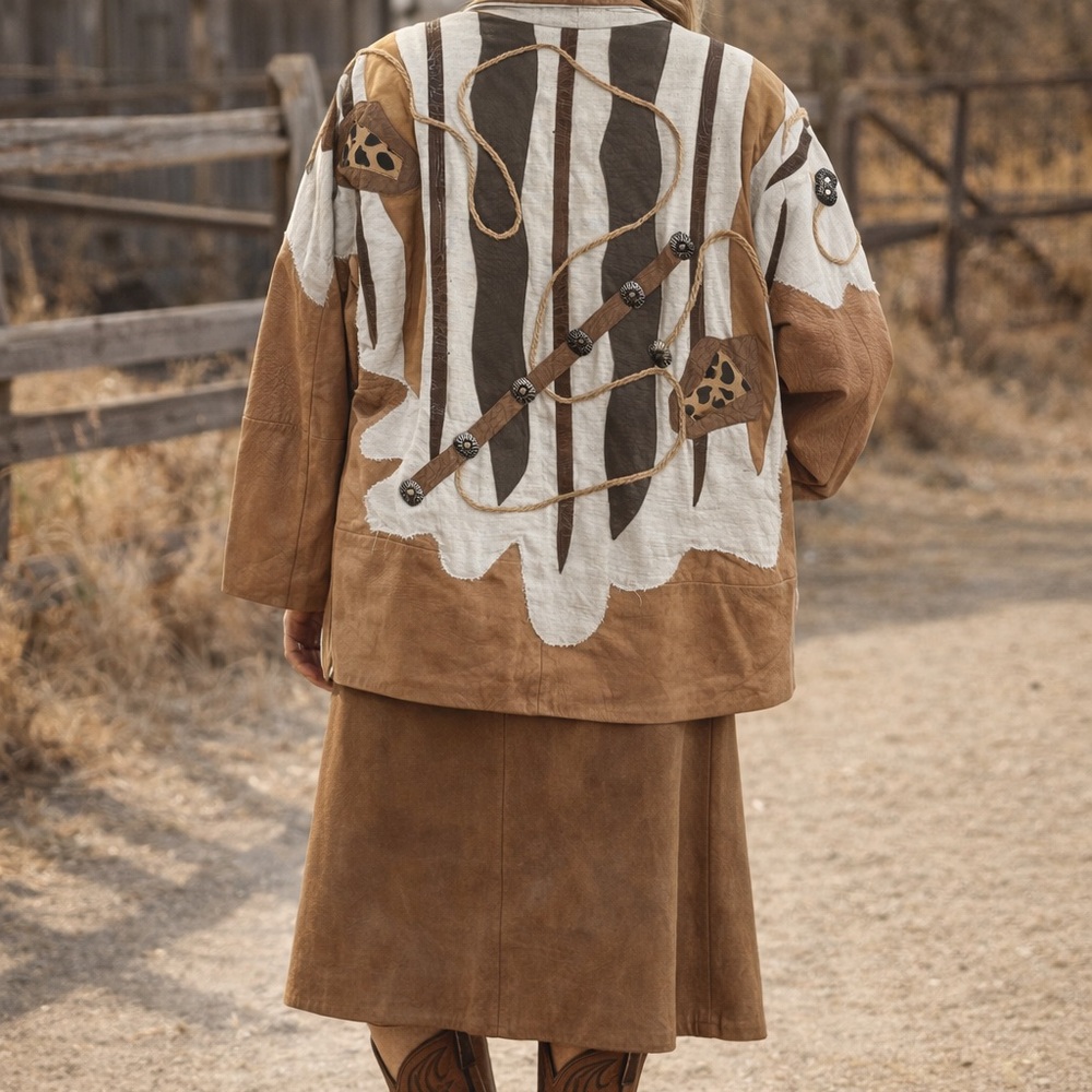 Brown Patterned Jacket and Skirt Set - image 2